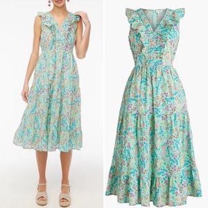 J. Crew Printed V Neck Smocked Midi